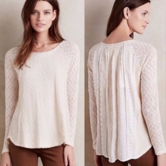 Anthropologie Rosanella Feather Lace Pullover One September Pleated Back Sweater - Picture 7 of 8